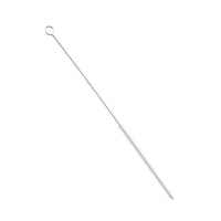 The Haug Bürsten KG PIPE BRUSH, NYLON 6.0 TRANSPARENT, ø0.10MM SOFT, 505Xø12X225MM features soft bristles and a twisted wire handle with a loop for precise cleaning of narrow pipes. Ideal as a gentle yet effective nylon pipe brush.