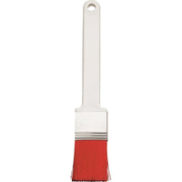The FLACHPINSEL, PBT RED TAPPED, ø 0.25MM from Haug Bürsten The KG brush features a white plastic handle, a metal ferrule, and red PBT bristles—perfect for fine painting work—against a simple white background.