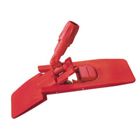 Le Haug Bürsten Le support rabattable KG avec fermeture magnétique 500 x 130 mm - rouge est un support rabattable en plastique rouge doté d'une articulation pivotante réglable et d'une base plate de 500 x 130 mm, idéal pour fixer et maintenir les balais à franges en place pendant le nettoyage. Disponible à l'unité ou par lot de 10.