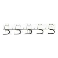 The PLASTIC POWER STRIP from Haug Bürsten KG features 5 galvanized, movable hooks (440x50mm), ideal for organized storage of tools or kitchen utensils. Because it is wall-mounted, the utensils stay tidy and within easy reach.