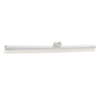 Il Haug Bürsten KG WASSERSCHIEBER, LEBENSMITTELG. ZWEILIPPIG WEISS (620x35x25 mm) è una testina di spatola bianca per uso alimentare a doppio labbro con attacco centrale del manico, perfetta per la ristorazione, raffigurata su uno sfondo bianco semplice.