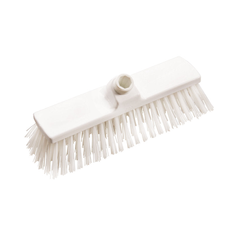 A BESEN, PBT HART 300X70X65MM, ø1,0MM von Haug Bürsten KG: ein weißer rechteckiger Bürstenkopf mit steifen Borsten und zentraler Stielbefestigung, isoliert auf einem schlichten weißen Hintergrund dargestellt.