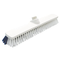 La tête de récurage DUO-BESEN de la Haug Bürsten KG est dotée de poils rigides en polyester-PBT blancs et bleu foncé (ø 0,50/0,25 mm), mesure 400 x 60 x 45/50 mm et dispose d'un support supérieur permettant de fixer facilement le manche.