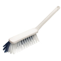 La SPAZZOLA MANUALE, PBT DURO+MORBIDO ø 0,50/0,25 mm (310x40x45/50 mm) di Haug Bürsten KG presenta setole rigide bianche e blu scuro e un manico bianco; è ideale per una pulizia accurata ed è raffigurata su uno sfondo bianco.