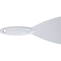 A putty knife, PP, 250x110x18 mm from Haug Bürsten The KG is shown against a plain background, with its quality highlighted by a close-up of the handle and part of the blade, which has a hole in the handle.