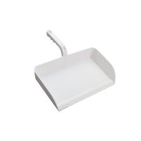 The LARGE DUST PAN from Haug Bürsten The white PP trash can without a rim (325x330x100 mm) stands out for its simple, functional design and flat edge, which makes it easy to pick up debris.