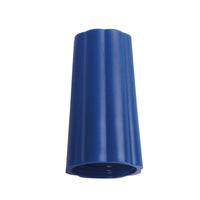 A blue plastic connector with a ribbed, conical shape and a hollow bottom, similar to the Haug Bürsten KG CAP NUT, OUTER Ø 25 MM, BLUE (BENETTON), 74 × Ø 42 MM.