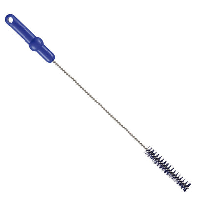The Haug Bürsten KG PIPE BRUSH, ø 0.50MM HARD 500Xø 20MM has black bristles and a long twisted metal shaft, ideal for cleaning narrow bottles or tubes.