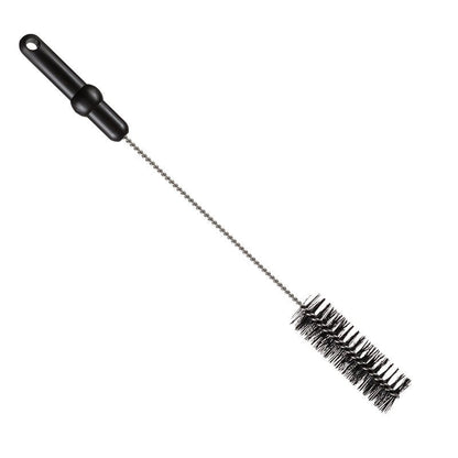 The PIPE BRUSH, ø 0.50MM MEDIUM, 500Xø40MM from Haug Bürsten KG has a black plastic handle, a twisted metal shaft, and dense cylindrical black bristles - ideal as a pipe cleaning brush. Pictured isolated on a white background.