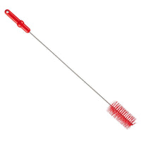 La Haug Bürsten La brosse pour tuyaux KG, ø 0,50 mm, modèle 700 × ø 60 mm, est dotée d'un manche rouge, d'une longue tige métallique et de poils rouges : elle est idéale pour le nettoyage des tuyaux. Elle est représentée sur un fond blanc.