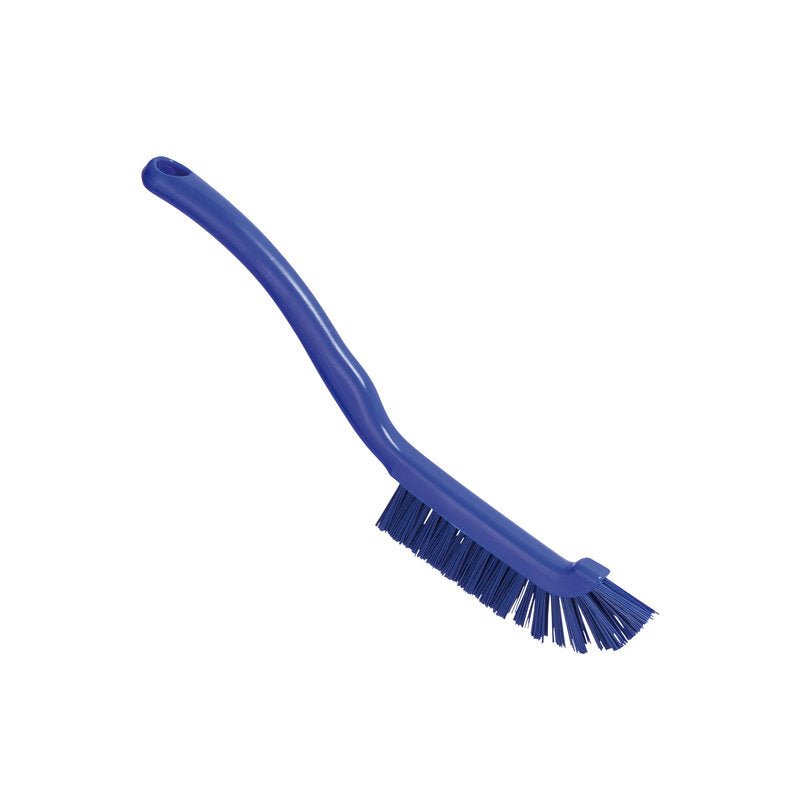 La SPAZZOLA PER GIUNTURE di Haug Bürsten KG, ø 0,50MM DURA (220x15x19mm), dispone di setole robuste e un manico curvato per una pulizia efficace delle giunzioni. Raffigurata in plastica blu su uno sfondo bianco semplice.