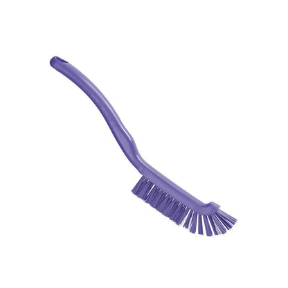 La SPAZZOLA PER GIUNTURE di Haug Bürsten KG, ø 0,50MM dura (220x15x19mm), ha un lungo manico curvato e setole robuste per una pulizia efficace, raffigurata su sfondo bianco.