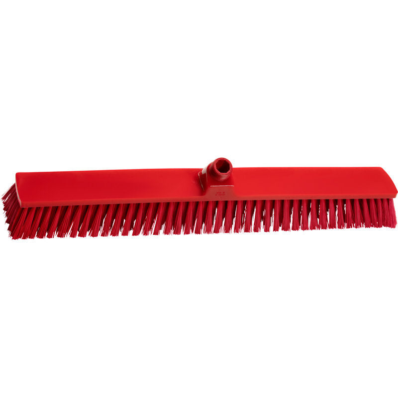 Der rote GROßRAUMBESEN, PBT ø 0,50 MM MITTEL (600x72x51 mm) der Haug Bürsten KG ist mit seinen steifen PBT-Borsten und der zentralen Aufnahme für den Stiel ideal zum Kehren großer Flächen. Abgebildet vor weißem Hintergrund.