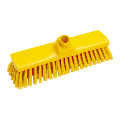 A BROOM, SLIT ø 0.25MM SOFT (300x70x50mm) from Haug Bürsten KG with a yellow rectangular head and a central slit for handle attachment on a white background.