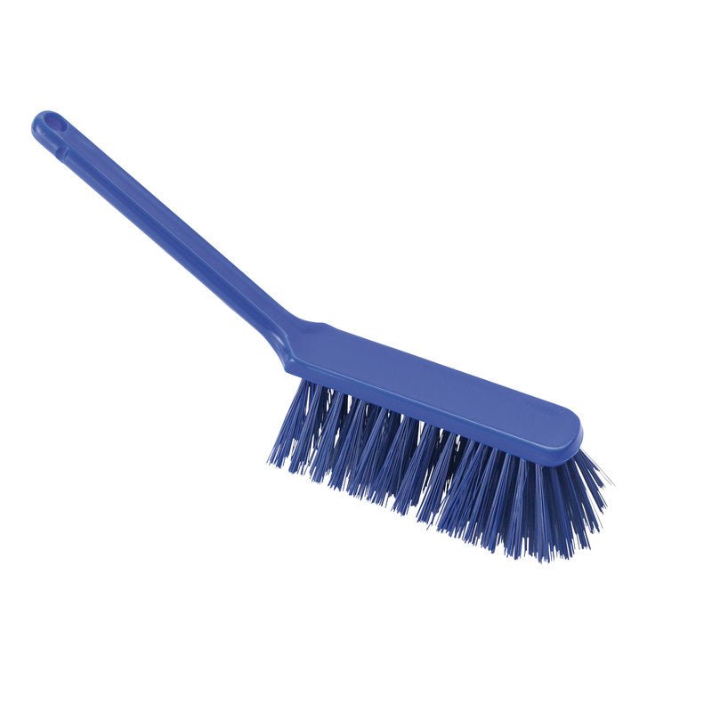 La SPAZZOLA A MANO, ø 0,50MM, DURA, 310X40X45MM di Haug Bürsten KG è uno strumento di pulizia con manico lungo e setole dure in blu, presentato su sfondo bianco.