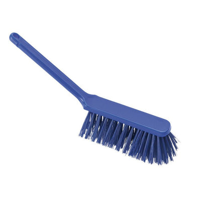 La SPAZZOLA A MANO, ø 0,50MM, DURA, 310X40X45MM di Haug Bürsten KG è uno strumento di pulizia con manico lungo e setole dure in blu, presentato su sfondo bianco.