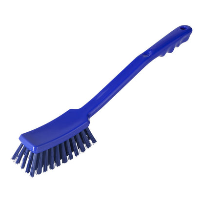 Pictured is a blue HANDLE BRUSH, PBT HARD 400X48X35MM from Haug Bürsten KG with a long handle and stiff bristles on a white background.