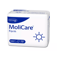 One package of Paul Hartmann AG Hartmann MoliCare Form Day Incontinence Pads | Package (30 pieces), designed for “daytime use” and containing 30 pads. Featuring a sun symbol, these incontinence pads provide reliable protection. The packaging is primarily white with blue accents and text.