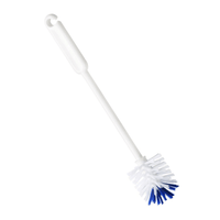 A Haug Soft Glass Brush from the Haug Bürsten The KG brush, with a long handle and white bristles accented with blue, is designed to be HACCP-compliant.