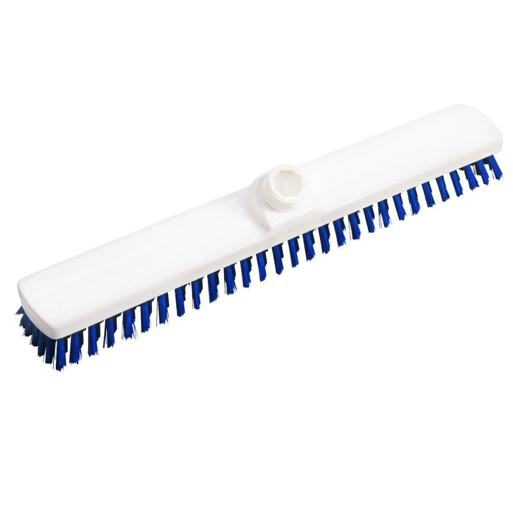 Le balai large Haug PBT Dur 400x60x26 mm de Haug Bürsten KG dispose d'une tête blanche avec des poils bleus durables en PBT Dur et une douille pour manche. Idéal pour le nettoyage professionnel, parfait pour le nettoyage efficace des fonds et parois de piscine.