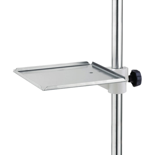 La piastra di appoggio Novocal per aste da infusione in acciaio inossidabile (315 x 275 mm) con maniglia offre tre bordi rialzati, pulsante regolabile e supporto - ideale per posizionare in sicurezza utensili medici. Confezione: 1 pezzo.