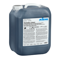 A 10-liter canister of Thermodur-black Universal Dispersion by Johannes Kiehl KG for asphalt floors, in a dark plastic container with a white lid and a label containing usage and safety instructions.