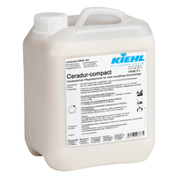 Un flacon de 5 litres de Johannes Kiehl KG Ceradur-compact, une solution d'entretien sans sels métalliques destinée aux revêtements de sol très absorbants, est présenté dans un flacon en plastique blanc muni d'une poignée et d'une étiquette en allemand. Vendu dans un carton contenant 2 flacons.