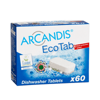 Une boîte bleue et blanche portant la mention « Kiehl ARCANDIS-EcoTab Tablettes pour lave-vaisselle » de la société Johannes Kiehl KG, sur laquelle figurent l'illustration d'une pastille, le logo du label écologique de l'UE et la mention « 60 pastilles sans phosphate avec protection du verre » ; le lot contient 5 cartons.