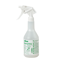Transparent plastic spray bottle labeled "Kiehl Eloxa prima Metal Care 750 ml" by Johannes Kiehl KG, with a white spray nozzle and green lettering, for cleaning and caring for metal surfaces; also available in a box of 6 bottles.