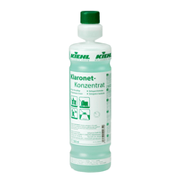 Concentrato Kiehl Klaronet per la pulizia e la lucidatura della Johannes Kiehl KG, contenuto in una bottiglia di plastica bianca da 1 litro con tappo verde ed etichetta recante le istruzioni in tedesco e i simboli di utilizzo. Ideale per la pulizia di pavimenti lucidi. Disponibile in confezioni da 6 bottiglie.