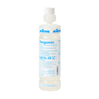 A clear, empty 500 ml Kiehl Desgomin funnel bottle from Johannes Kiehl KG; each package (6 pieces) contains 6 foam sprayers and 6 spray nozzles, ideal for storing cleaning products.