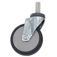 A single Novocal smooth-running swivel castor with a spread-type mounting (Ø 125 mm), ideal for hospital carts or equipment, features a gray rubber tread and comes without mounting rings. Package contains 1 piece.