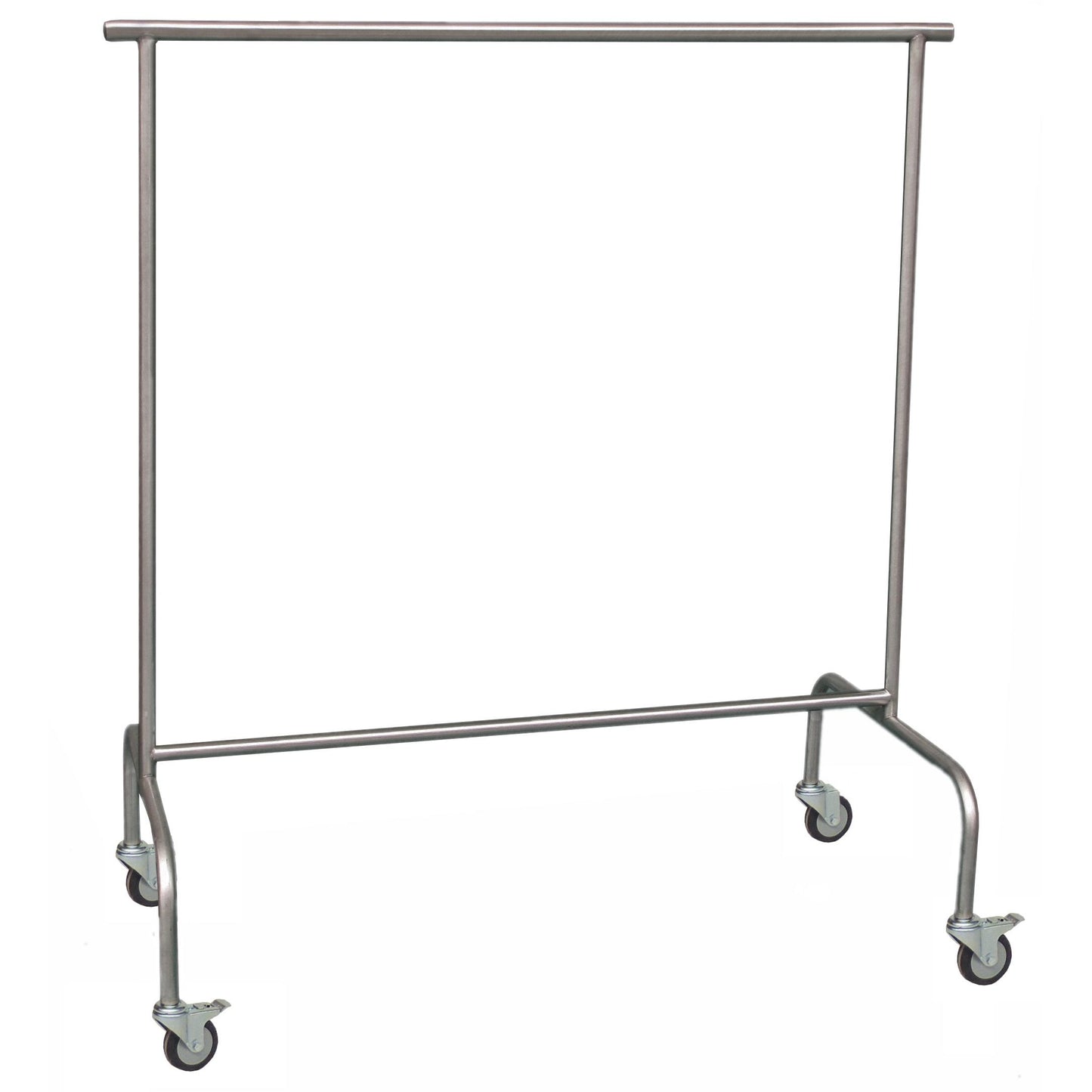 The Novocal deficiency trolley made of stainless steel features 4 smooth-running swivel castors (Ø 75 mm, 2 of which have a stop) and is ideal for professional laundry needs. Package: 1 piece. Stands empty against a white background.