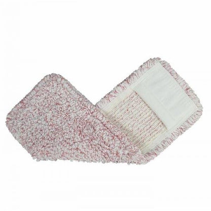 La housse en microfibre rouge Arcora Medical de Arcora International GmbH est une vadrouille rectangulaire hygiénique avec des fibres structurées rouges et blanches et une poche en tissu blanc pour une fixation facile. Elle est idéale pour un usage médical et est présentée à plat sur un fond blanc.