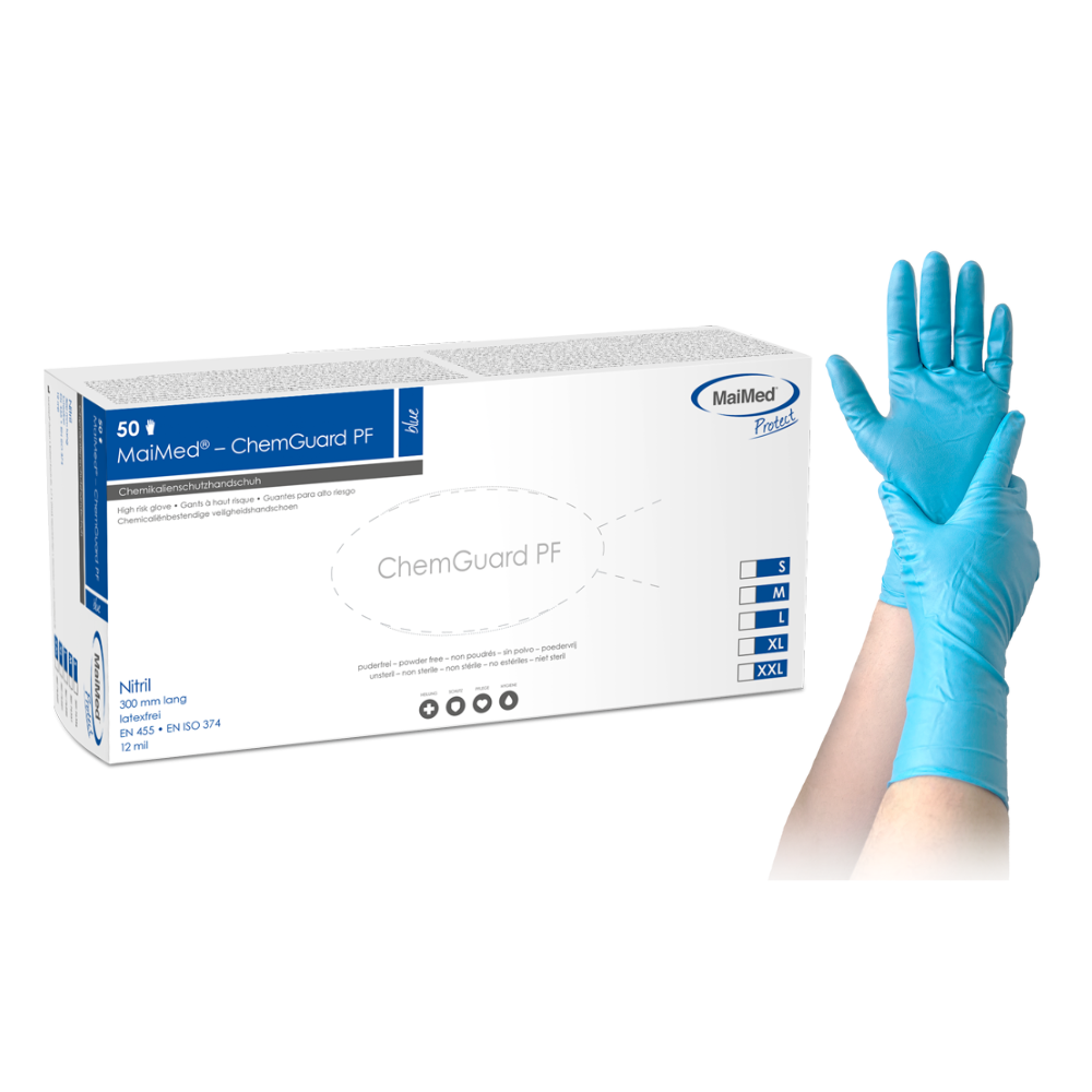 MaiMed-ChemGuard, guanto di protezione totale in nitrile non sterile, senza polvere, 50 pezzi/scatola