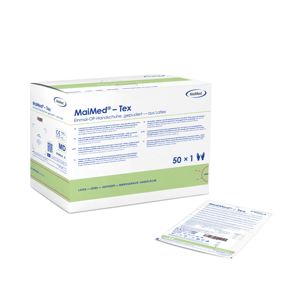 MaiMed-Tex sterile, lightly powdered latex surgical gloves 50 pairs/box