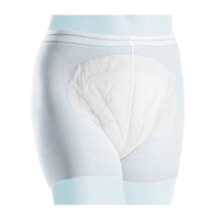 Primo piano di un paio di slip per incontinenza Meditrade Panty di colore azzurro chiaro per adulti. La zona imbottita che garantisce l'assorbenza è visibile su uno sfondo bianco. Questi slip fanno parte della linea Meditrade Panty.