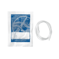 An elegantly packaged medical device labeled “Pressure Connection Tube” is accompanied by a shiny, coiled transparent tube equipped with Luer-Lock connectors. The sterile packaging highlights product information in multiple languages and reflects the quality of the Mediware Infusion/Perfusion Tubing, 150 cm – 100 pieces | Carton (100 packs) from Servoprax GmbH.