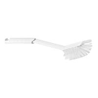 La brosse de lavage Nölle Profi Brush HACCP, fabriquée par Nölle Profi Brush Bürsten- & Pinseltechnik e.K., dotée de poils souples de 0,25 mm et d'un long manche, repose à l'horizontale sur un fond blanc ; elle est idéale pour l'industrie agroalimentaire.