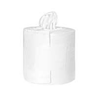 Un rouleau de lingettes non tissées Orochemie oro® Standard, recharge de la société orochemie GmbH + Co KG, avec une seule lingette prélevée par le centre, isolée sur fond blanc.
