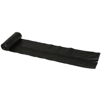A partially unrolled roll of Abena Re-Seller GmbH 120-liter trash bags, black (25 my LLDPE), containing 10 bags, lies on a white background, while the rest of the trash bags are rolled up at the end.