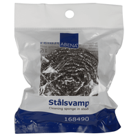 Una spirale in acciaio inossidabile da 40 g (confezione da 10 pezzi), codice prodotto 168490, di Abena Re-Seller GmbH. La confezione blu trasparente riporta in alto il logo del marchio e ne sottolinea le caratteristiche di resistenza alla ruggine, ideale per la pulizia della cucina.