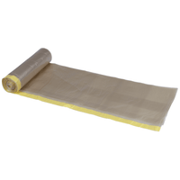 A partially unrolled roll of Abena Re-Seller GmbH 120-liter trash bags, transparent with a yellow drawstring (700x1010mm, 55 my), 10 bags per roll, is shown against a white background.