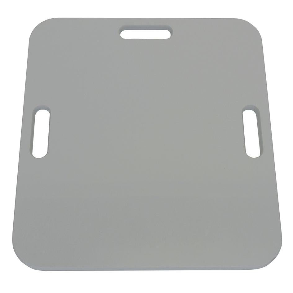 Nell'immagine è raffigurata una piastra di rianimazione Novocal piatta, rettangolare e grigia in plastica con supporto per la serie di carrelli di cura PAW 5000-9000 (1 pezzo) con angoli arrotondati e tre maniglie su sfondo bianco.