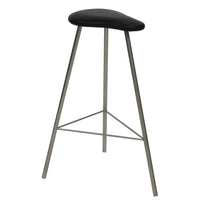 The Novocal riding-style bar stool features a three-legged stainless steel frame with a padded saddle seat, combining comfort and style in a bar stool. The package contains 1 piece.