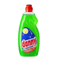 Eine 1,5-Liter-Flasche Rösch Danny Lemon Power Geschirrspülmittel von Rösch Germany GmbH ist in Grün erhältlich und enthält eine wirksame Zitronenduft-Formel. Mit einer roten Kappe und einem blauen Etikett mit einer Zitronengrafik betont dieses Geschirrspülmittel seine fettlösende Wirkung und ist gleichzeitig pH-neutral, was eine sanfte und dennoch effiziente Reinigung gewährleistet.