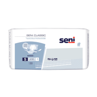 Un paquet de 30 Seni Culotte d'incontinence Classic, tailles S à L, de la marque TZMO Deutschland GmbH. L'emballage blanc, rehaussé de touches de bleu et de gris, présente des illustrations du produit ainsi que des informations sur sa capacité d'absorption en cas de fuites urinaires.
