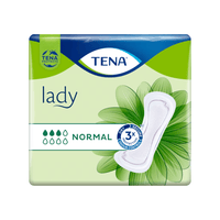 Die TENA Lady Normal Slipeinlage | Packung (30 Stück) von TENA - Essity Germany GmbH, die zur Behandlung von Blasenschwäche entwickelt wurde, wird auf einem grün-blauen Hintergrund präsentiert. Die Verpackung hebt „3x Schutz“ und „Geruchskontrolle“ hervor und zeigt auf der rechten Seite eine Grafik der Einlage, um dieses wirksame Inkontinenzprodukt zu demonstrieren.