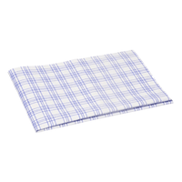 This Vileda microfiber dish towel, featuring a blue checkered pattern on folded white fabric, guarantees streak-free cleaning. It comes in a 3-pack from Vileda GmbH.