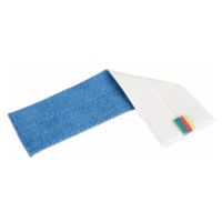 A blue-and-white Vileda Professional Express BaseLoop mop, 40 cm, with a folded corner, from Vileda GmbH, featuring its advanced technology. The striped label includes a color-coding system for easy identification.